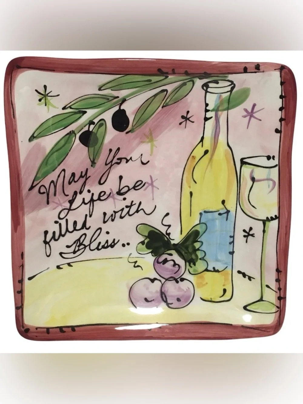 Julia Junkin Certified International Bliss Wine Square Dessert Plate 8